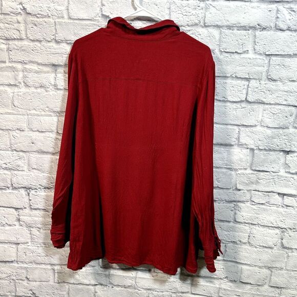 Soft Surroundings Shirt Womens 2X Cranberry Red Button Down Ruffle Sleeve Plus - Picture 5 of 6